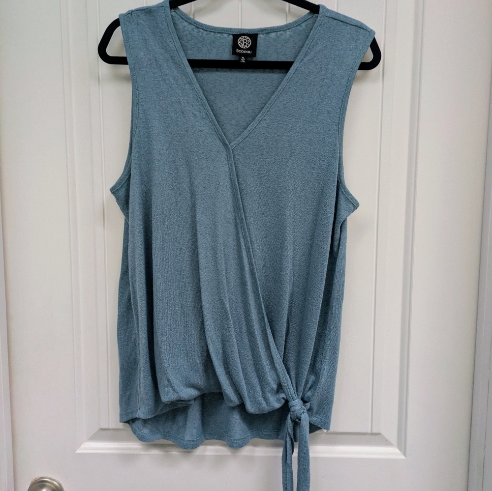 Bobeau Blue Sleeveless Faux Wrap Top